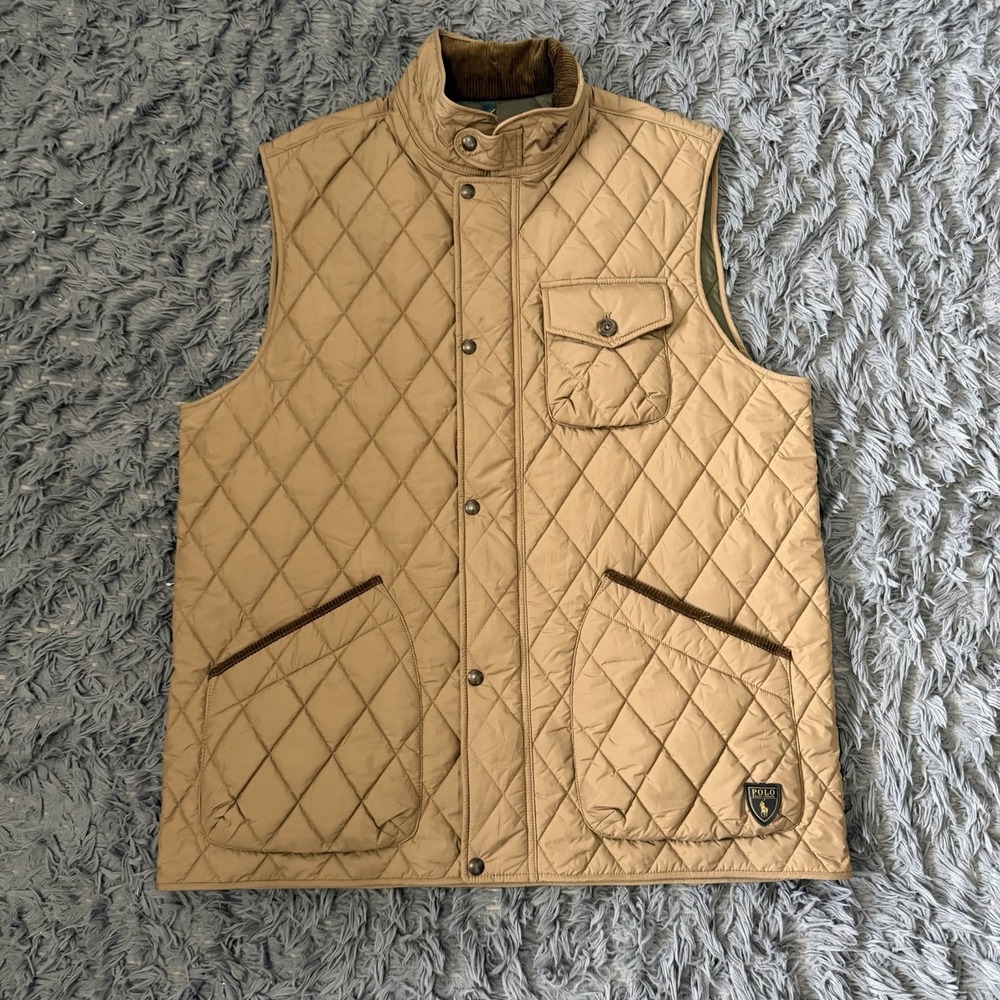 Polo Ralph Lauren Big & Tall HONEY BROWN Quilted Vest w/ Corduroy Collar XLT